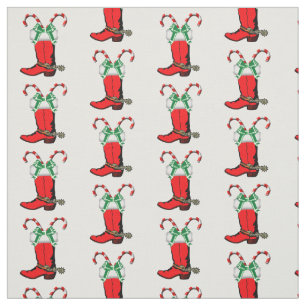 Red Cowboy Boots And Candy Canes Holiday Fabric