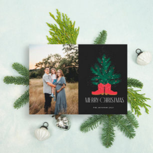 Red Cowboy Boots and Spruce Merry Christmas Holiday Card