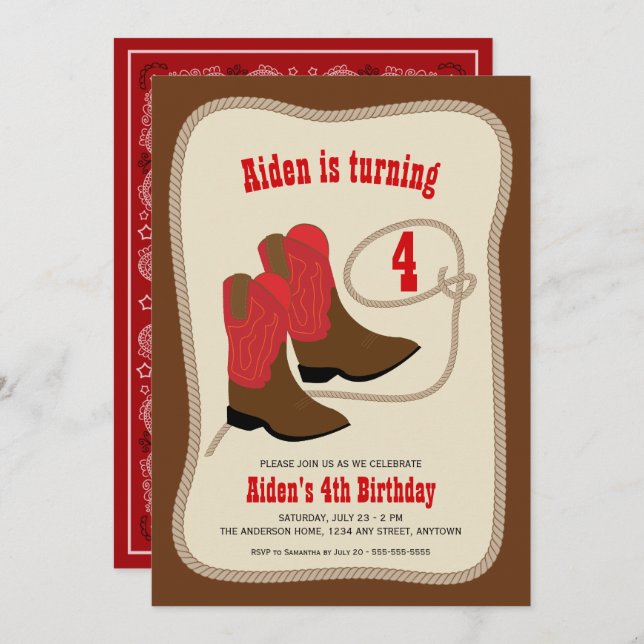Red Cowboy Boots | Boys Western Birthday Party Invitation (Front/Back)