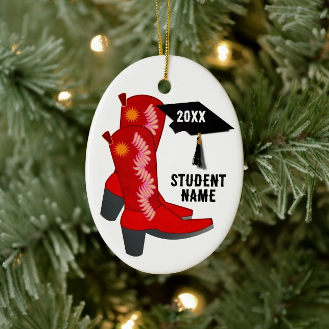Red Cowboy Boots Graduation Ceramic Tree Decoration (Tree)