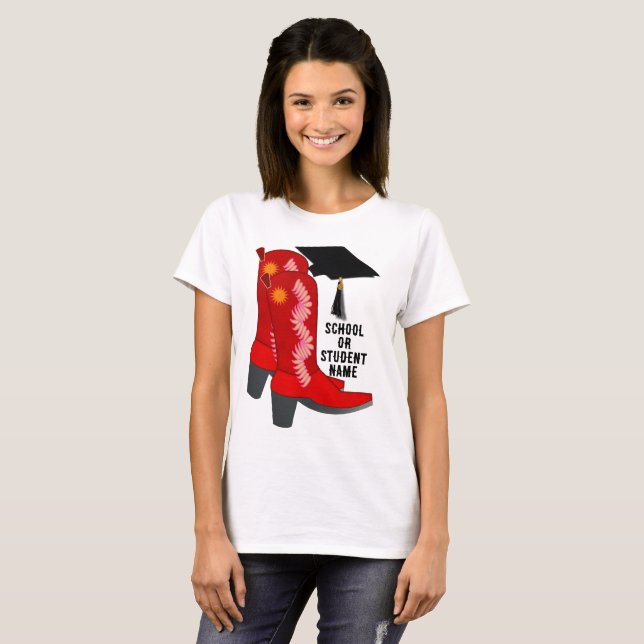 Red Cowboy Boots Graduation T-Shirt (Front Full)