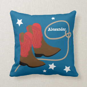 Red Cowboy Boots & Rope, Personalised Cushion