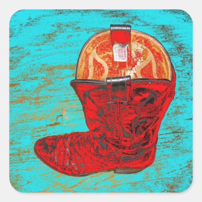 Red Cowboy Boots Stickers Turquoise Background (Front)
