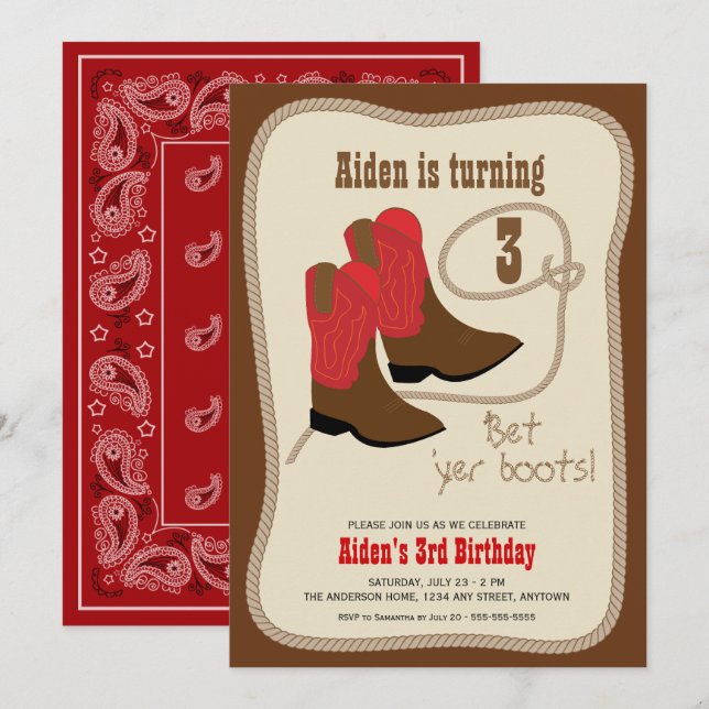 Red Cowboy Boots Western Birthday Party Invitation (Front/Back)