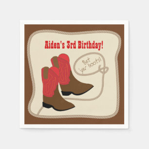 Red Cowboy Boots Western Birthday Party Napkin