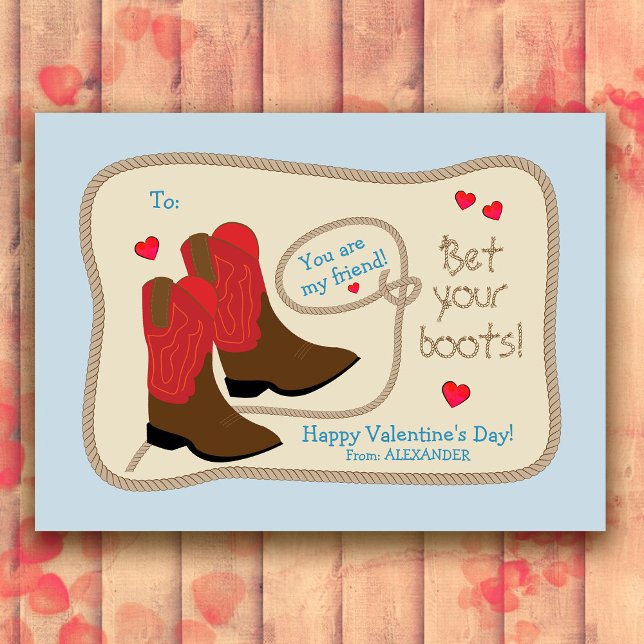 Red Cowboy Boots Western Classroom Valentine's Day Card (Creator Uploaded)