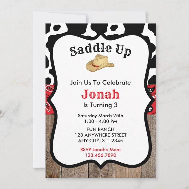Red Cowboy Rodeo Birthday Invitation (Front)