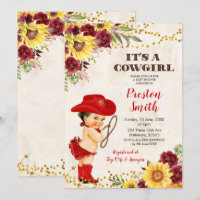 Red Cowgirl Brown Hair Rose&Sunflower Baby Shower