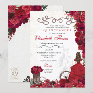 Red Cowgirl Ranchero Western Quinceanera Invitation