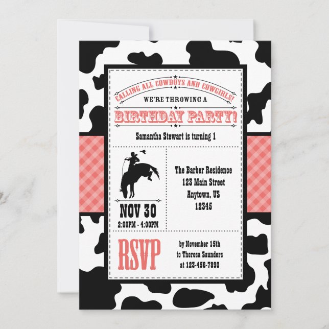 Red Cowhide Cowboy Birthday Invitation (Front)