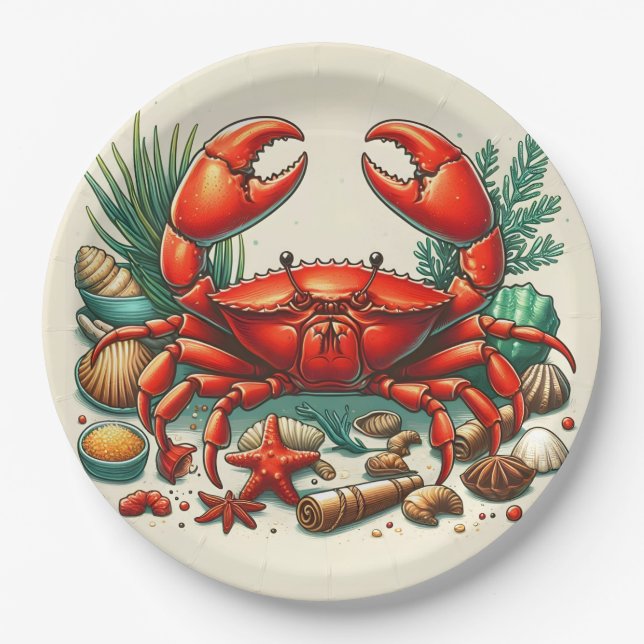 Red Crab Bake Paper Plate (Front)