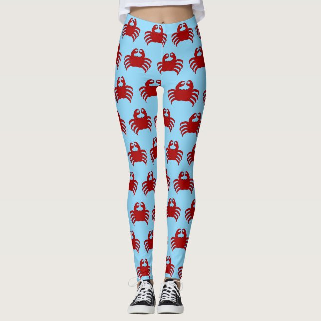 Red Crab Design You Choose Background Colour Leggings (Front)