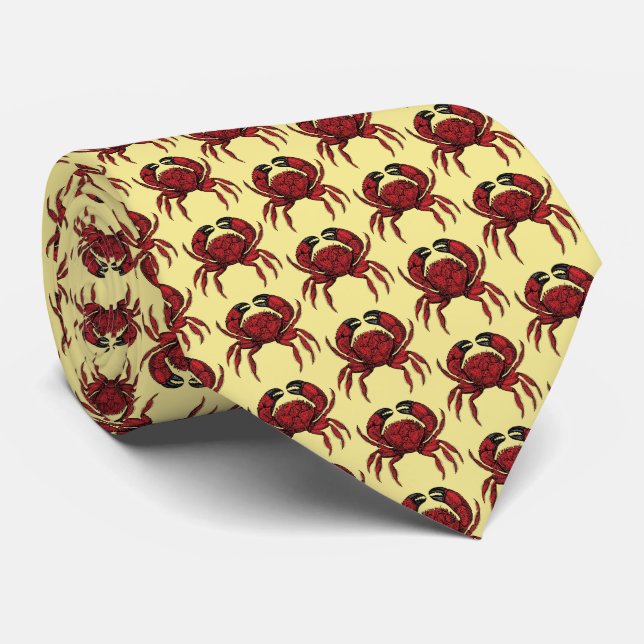 Red Crab Drawing Crest Emblem Tie (Rolled)