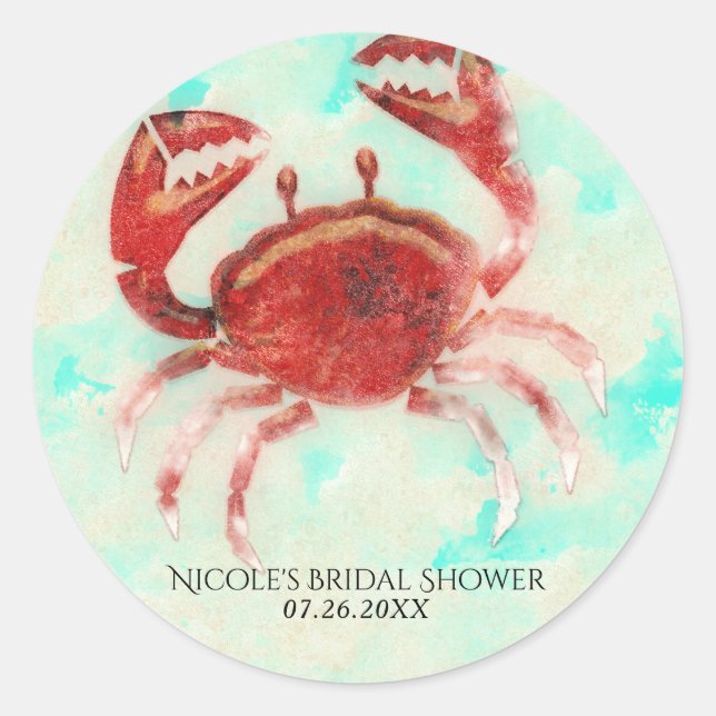 Red Crab Elegant Beach Party Engagement Favour Classic Round Sticker (Front)