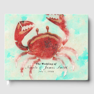 Red Crab Elegant Beach Personalised Wedding Party Guest Book