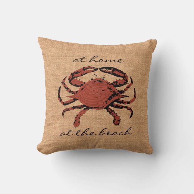 Red Crab Illustration Nautical Burlap Beach - Home Cushion (Front)