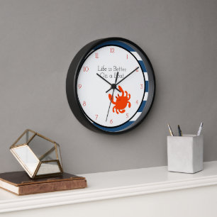 Red Crab Navy Nautical Personalised Wall Clock
