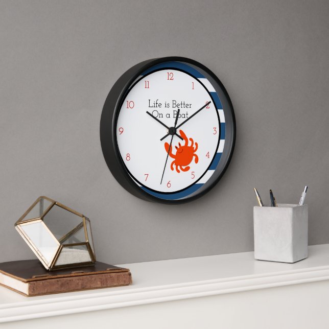 Red Crab Navy Nautical Personalised Wall Clock (Office)