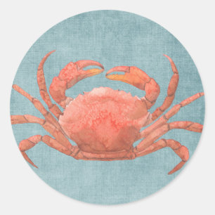 Red Crab on Denim Stickers