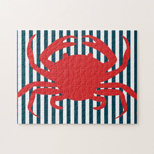 Red Crab on Nautical Stripes Jigsaw Puzzle (Horizontal)