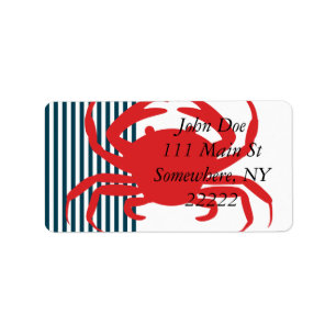 Red Crab on Nautical Stripes Label