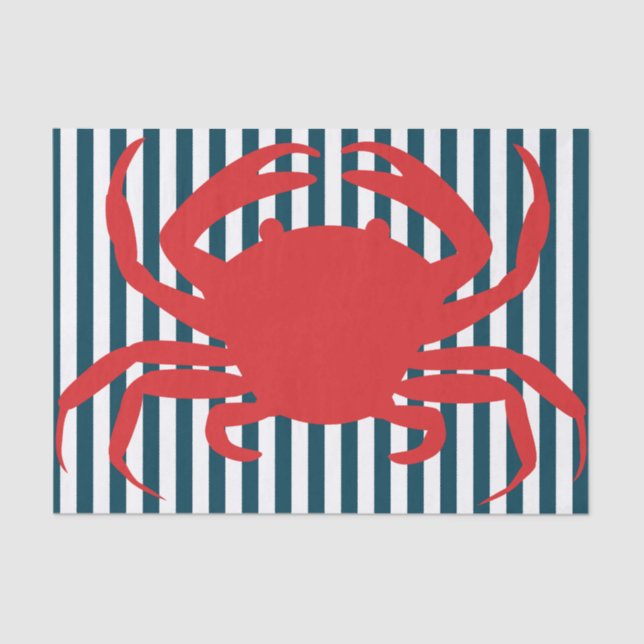 Red Crab on Nautical Stripes Tissue Paper (Front)