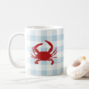 Red Crab Painting Nautical Coastal Gingham Pattern Coffee Mug