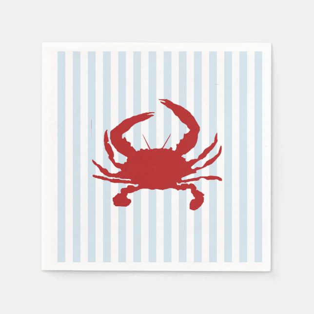 Red Crab Painting Nautical Stripe  Napkin (Front)