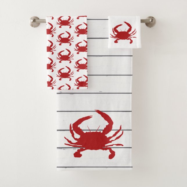 Red Crab Pattern Beach Bath Towel Set (Insitu)
