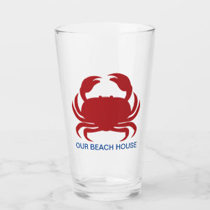 Red Crab Personalise Name Modern Beach Party Glass