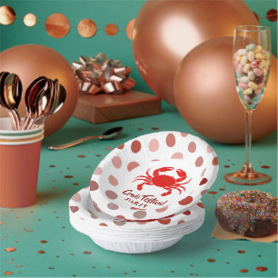 Red Crab Seafood Nautical Polka dot Party Paper Plate