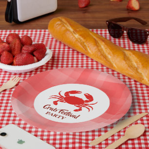 Red Crab Seafood Nautical Scott geometric Party Paper Plate