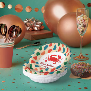 Red Crab Seafood Nautical Stripes geometric Party Paper Plate