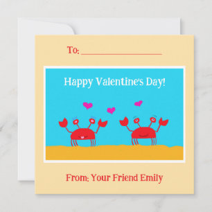 Red Crabs Hearts Friendship Kids Valentine's Day Holiday Card