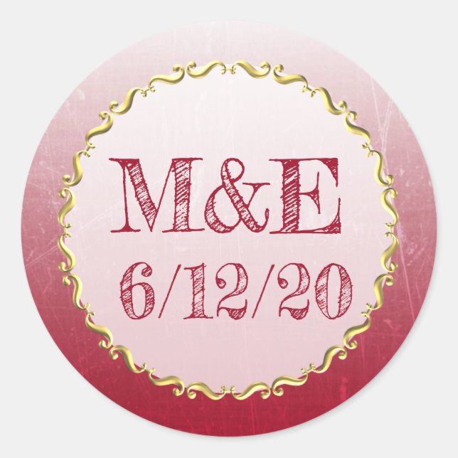 Red Crackle Personalised Wedding Stickers (Front)