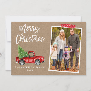 Red Craft Tape Brush Script Truck Kraft Christmas Holiday Card