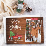 Red Craft Tape Calligraphy Christmas Truck Wood Holiday Card<br><div class="desc">Modern Fun Calligraphy Script Watercolor Vintage Red Truck with Christmas Tree Merry Christmas Family Photo Holiday Card - Rustic Country Wood,  Red Craft Tape with Snowflakes</div>