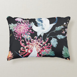 Red Crane Chrysanthemum Watercolor Pattern Decorative Cushion