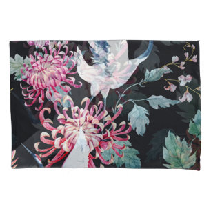 Red Crane Chrysanthemum Watercolor Pattern Pillowcase