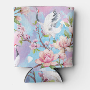 Red Crane Watercolor Japanese Motif Can Cooler