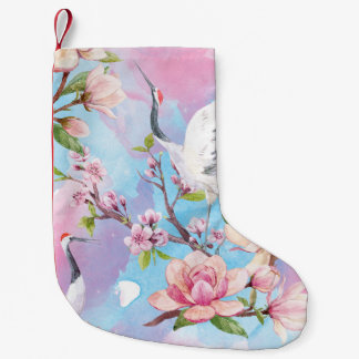 Red Crane Watercolor Japanese Motif Small Christmas Stocking