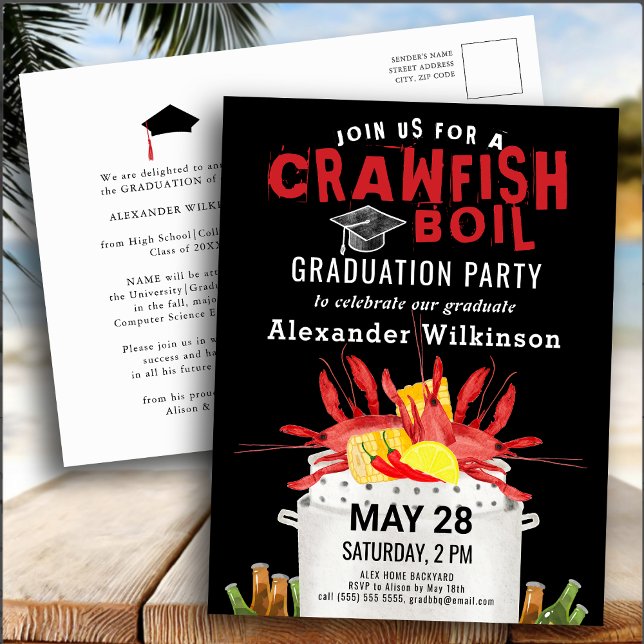 Red Crawfish Boil Graduation Party Invitation Postcard (Creator Uploaded)