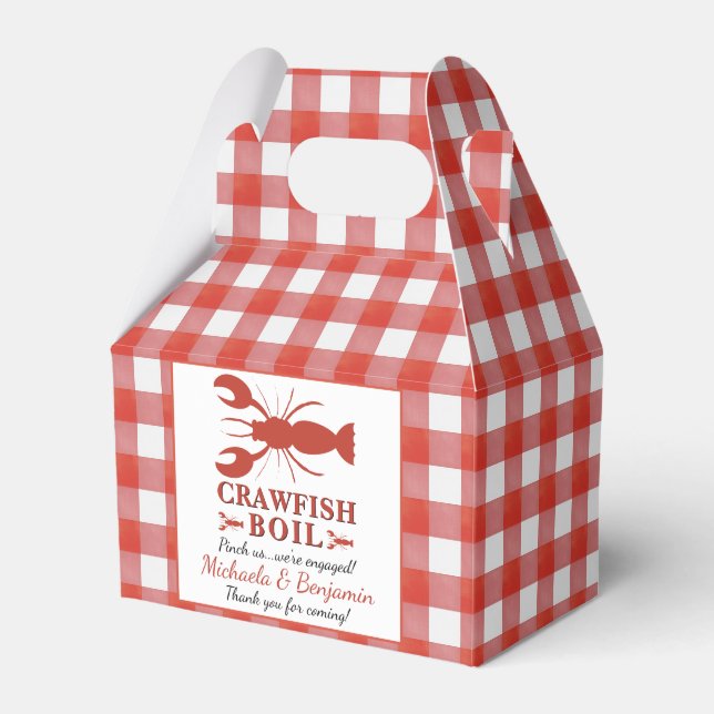 Red Crawfish Boil Picnic Lobster Engagement Party Favour Box (Front Side)