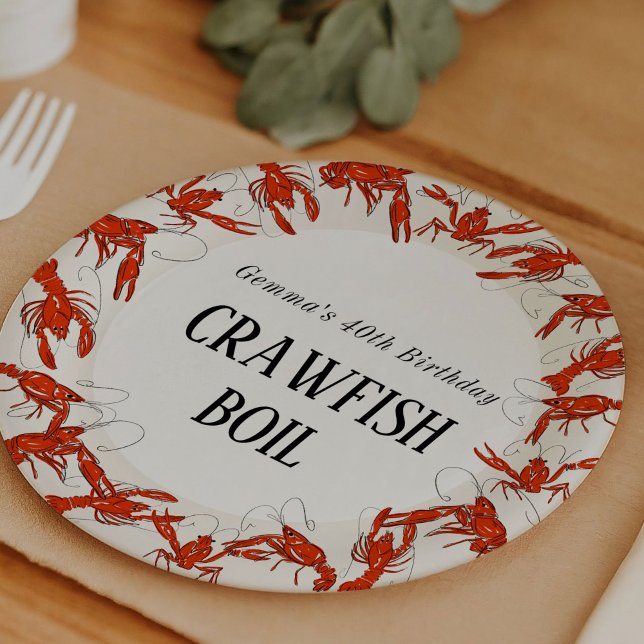 Red Crawfish Boil Seafood Birthday Party Paper Plate (Crawfish boil party personalized paper plates.)