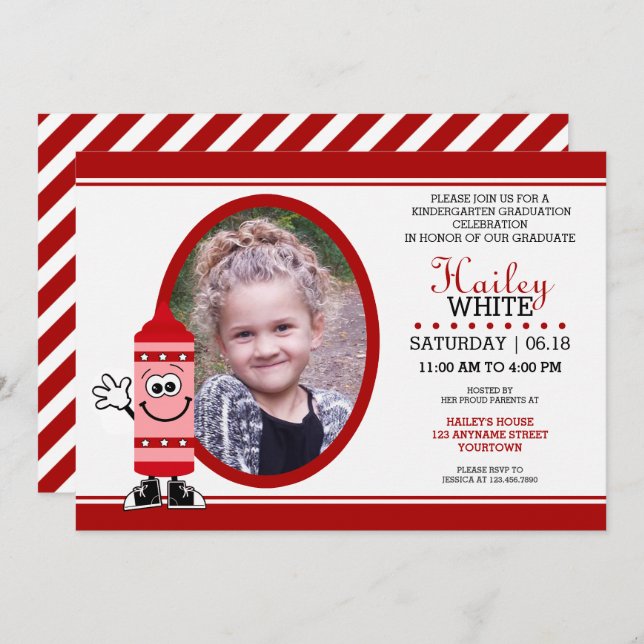 Red Crayon Kindergarten Grad Party Invitations (Front/Back)