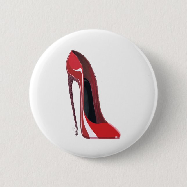 Red Crazy Heel Stiletto Shoe Art 6 Cm Round Badge (Front)