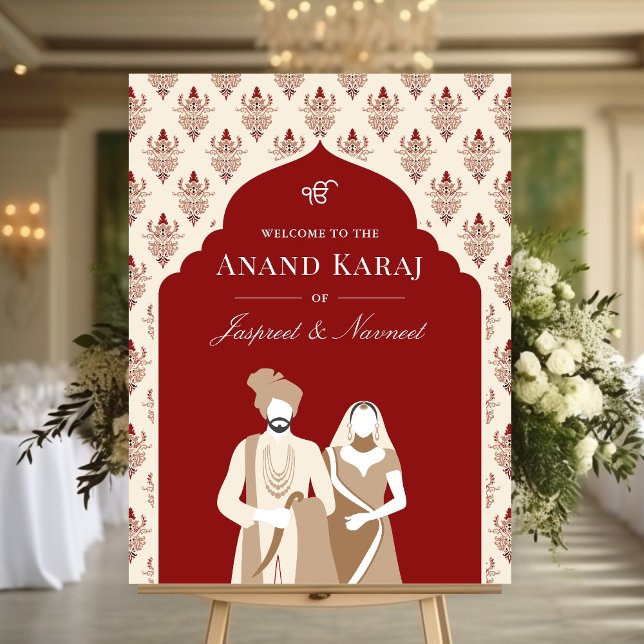 Red Cream Anand Karaj Sikh Wedding Welcome Sign (Creator Uploaded)