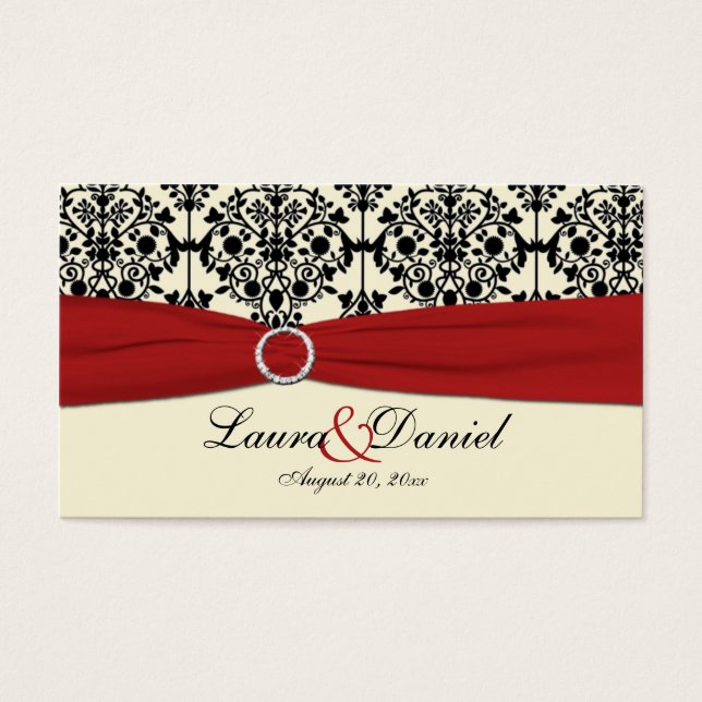 Red, Cream and Black Damask Wedding Favour Tag (Front)