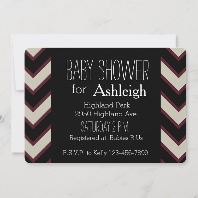 Red Cream Black Chevron baby shower Invitation (Front)