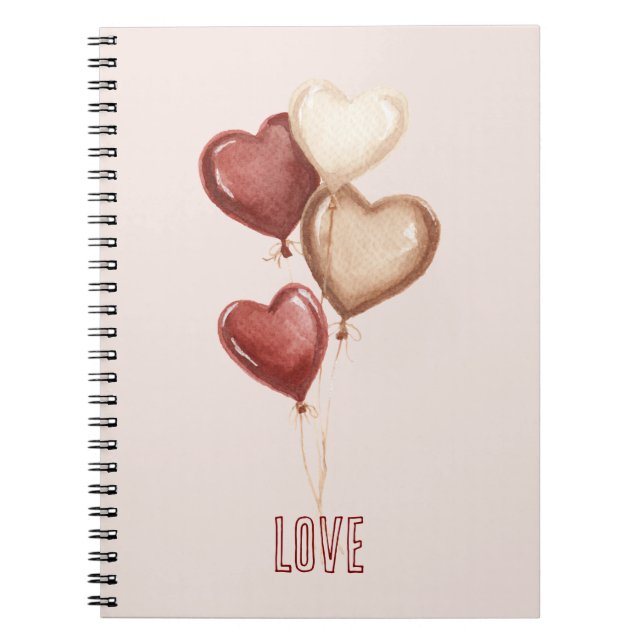 Red Cream Blush Heart Balloons Love  Notebook (Front)